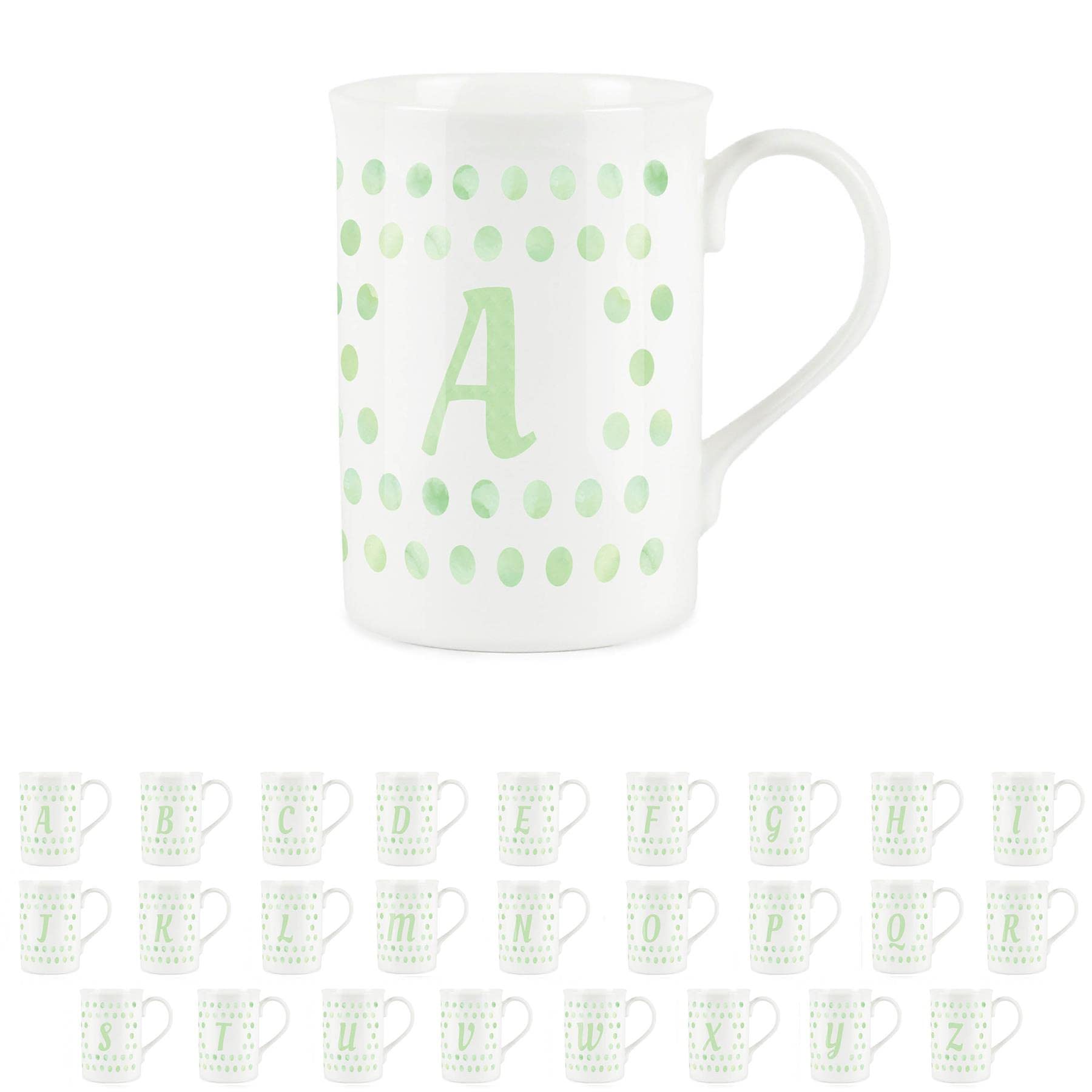 Purely Home Green Polka Dots Spots Letter A Mug - Fine Bone China Alphabet Initials Gift/Present Mug
