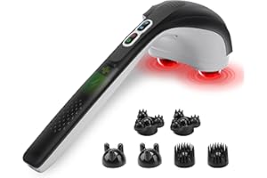 Snailax Cordless Handheld Back Massager with Heat,Deep Tissue Percussion Massager, 3 Sets of Dual Pivoting Heads,Rechargeable