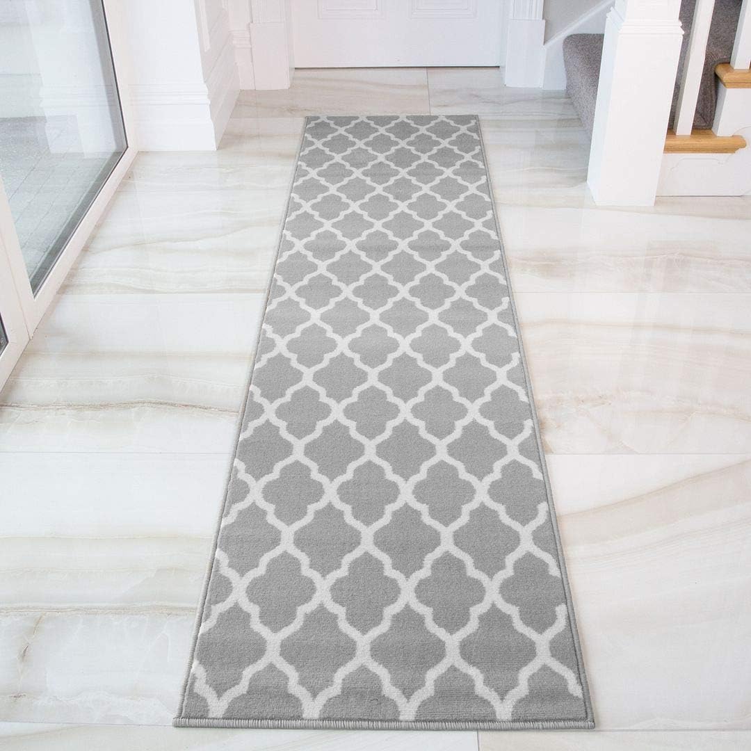 Geometric Trellis Runner Rug Blue Grey Mustard Triangle Rugs Hallway