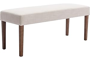BESTANO 45.5" Linen Upholstered Dining Bench, French Vintage Rectangle Ottoman Entryway Bench with Natural Legs, End of Bed Bench for Bedroom Dining Room Hallway, Cream