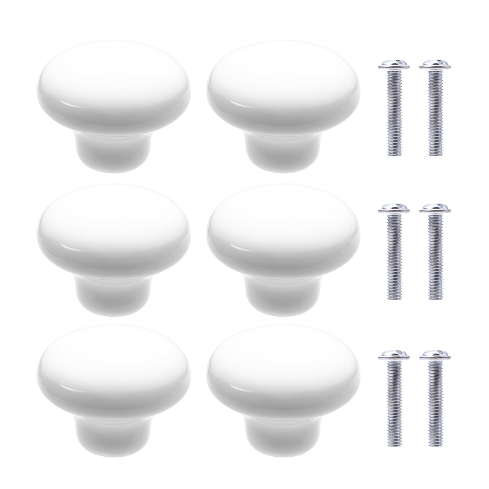 NAKUPENDA 6Pcs Furniture Ceramic Knobs Round Ceramic Cupboard Drawer Knobs Ceramic Handles with Screws for Children's Room Kitchen Cupboards Bookshelf (White)