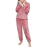 Yusongirl Fleece Womens Pajamas Set Fuzzy Pajamas Winter Pyjama Warm Loungewear Pjs Fluffy Pj Set Long Sleeve Sleepwear