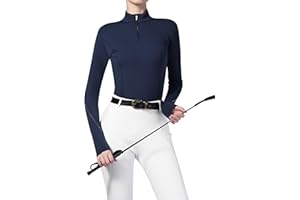 Harrison Howard Women's Horse Riding Shirts Long Sleeve Rider Top Stand Collar with Embroidery Equestrian Show Shirts