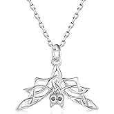 EJALEN 925-Sterling-Silver Celtic-Knot Hanging Bat Necklace - White Gold Palted Cute Animal Bats Pendant with Black Cubic Zirconia Brithday Gifts for Wome Men