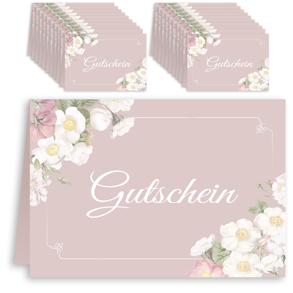 20 Vouchers in A7 Small Dusky Pink with Flowers Roses Voucher Cards Set Card Gift Voucher Card Voucher Cards to Design Yourself Gift Voucher Blank Christmas