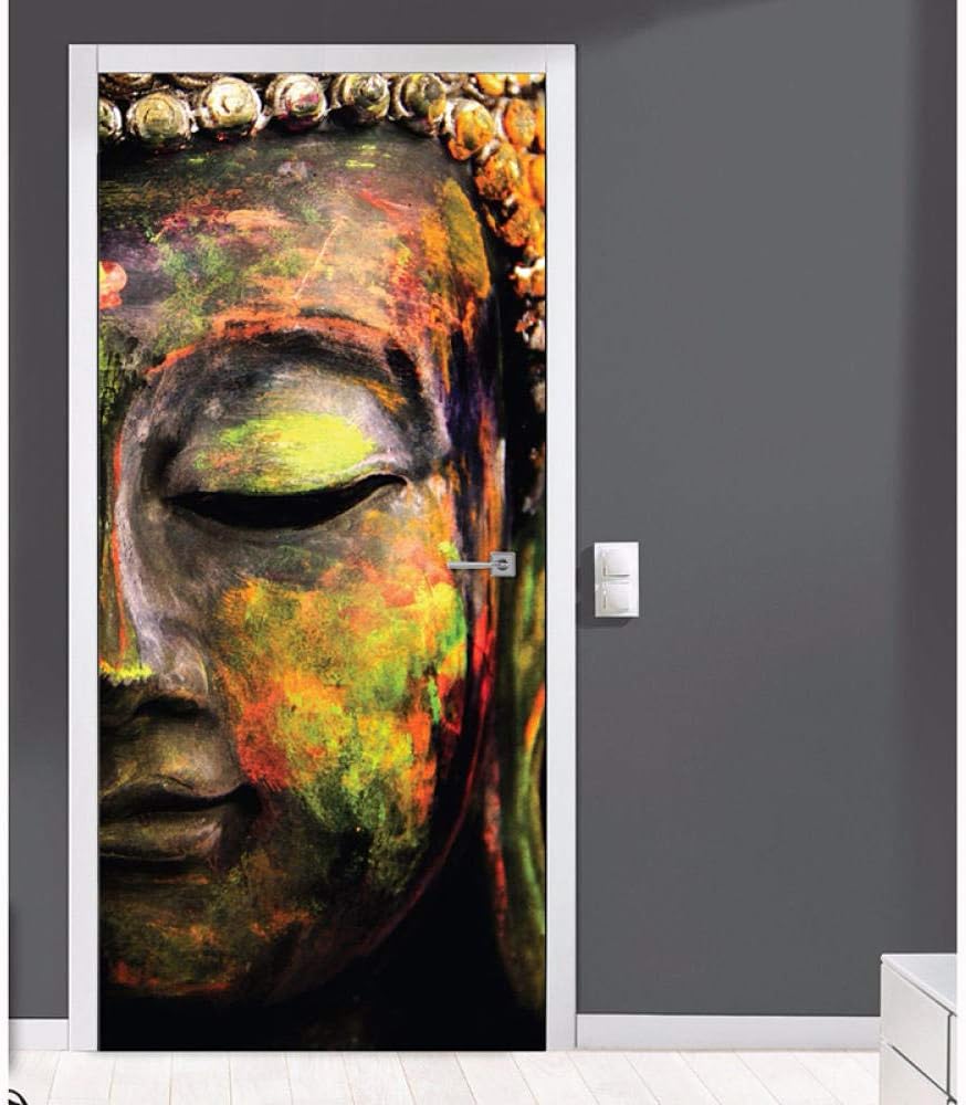 CJZYY 3D Door Stickers Mural Decal DIY Self Adhesive Decal Lotus Buddha Home Decor Religion Paper for Living Room PVC Waterproof Print Photo Art-95x215cm
