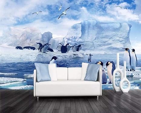 Amazon Co Jp Clhhsy 剥離可能な3d壁画カスタム壁画写真さわやかな氷河かわいい南極ペンギン氷山テレビ背景壁装飾絵画壁紙b 350x250cm ホーム キッチン