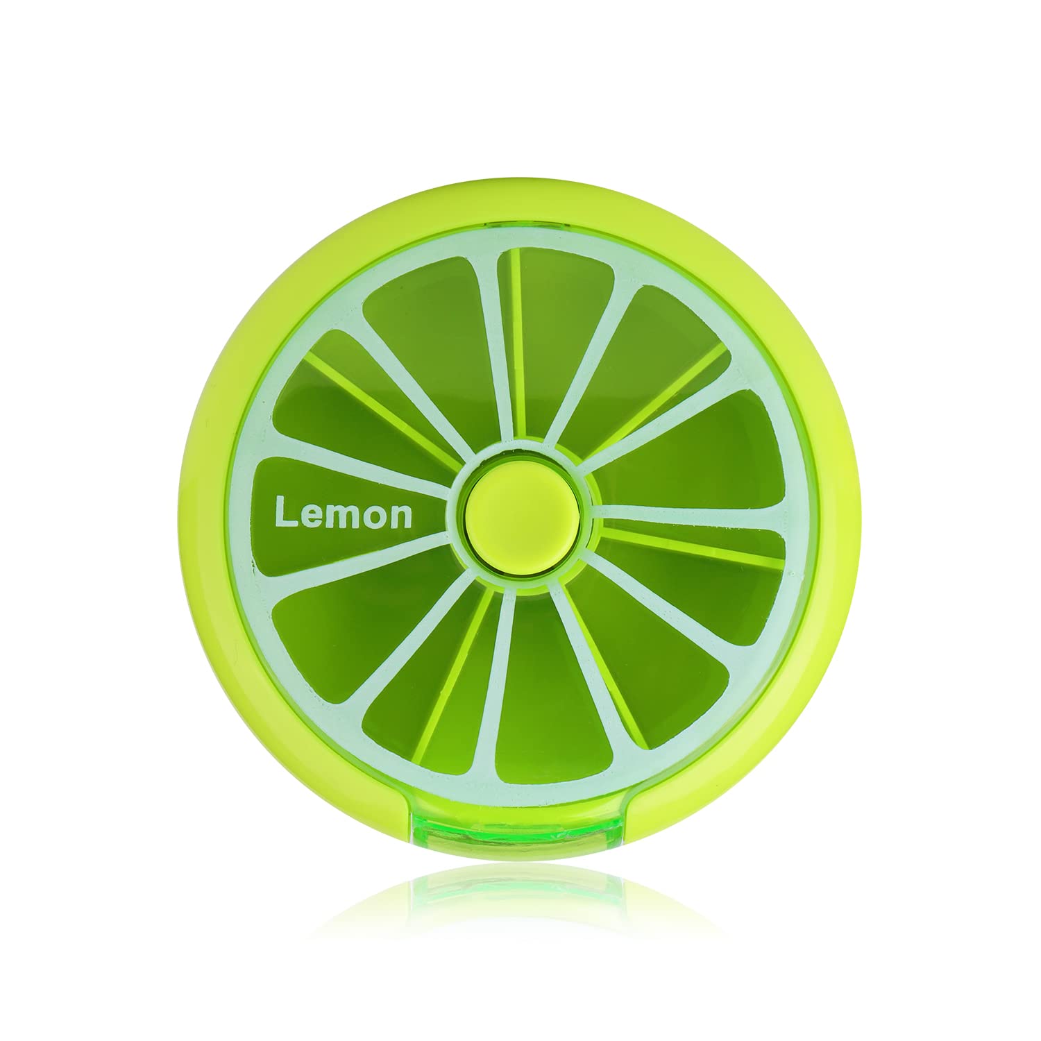 Creative Portable Mini 7 Day Weekly Circular Shape Rotary Cute Fruit Style Pill Storage Case Box(Lemon Green