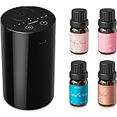 Airversa Waterless Essential Oil Diffuser Starter Kit with 4 x 10mL Fragrance Oil, Battery Operated Mini Scent Air Machine Portable Diffuser for Home Car Office, AN8 Kit2 Black