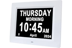 [2025 Upgrade] Extra Large Digital Calendar Day Date Clocks with 12 Alarm Options Non-Abbreviated Day & Month impaired Vision