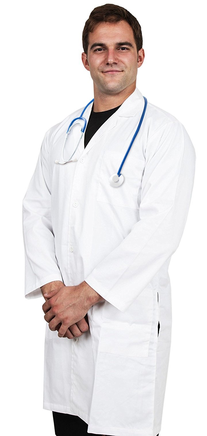 Professional Men Lab Coat (White, Large) For Laboratory With 5 Button