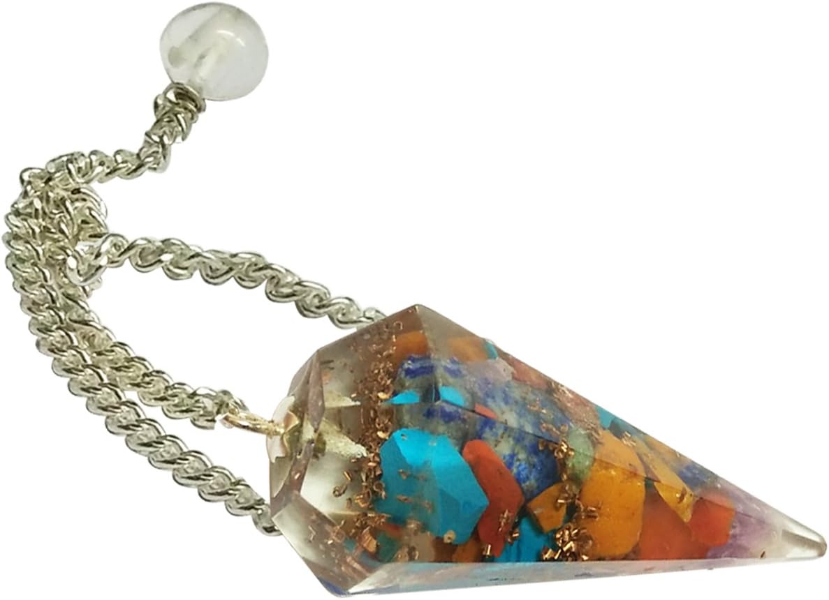 Orgonite Point pendulum/ Multi stone oraganite point Pendulum With Chain for Scrying Healing Dowser / multistone oragan Dowser With chainBy Mangalam House