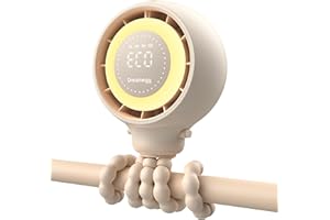 Dreamegg Baby Stroller Fan - Portable Clip on Fan, Rechargeable & Detachable, Cooling Fan with LED Display & Night Light, 4 S