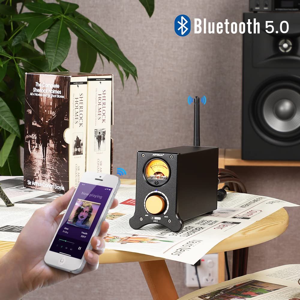 AIYIMA A02 Bluetooth 5.0 100W * 2 Power Amplifier 2.0 Channel Stereo HiFi Home Audio Digital Amp with VU Meter