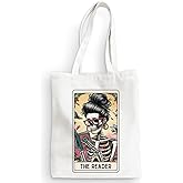 Decohim Funny Skull Tarot Card Sarcastic Canvas Tote Bag Grocery Bags Witchy Gifts for Female Halloween Birthday Christmas