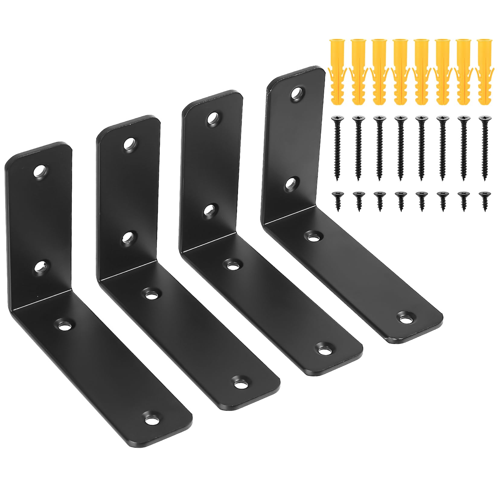 4 Pcs Black Shelf Brackets Heavy Duty, Wall Brackets for Shelves, Floating Shelf Bracket, Metal L Bracket for Shelves Support for Home Room Garage Office(5x4×1.5 inch)