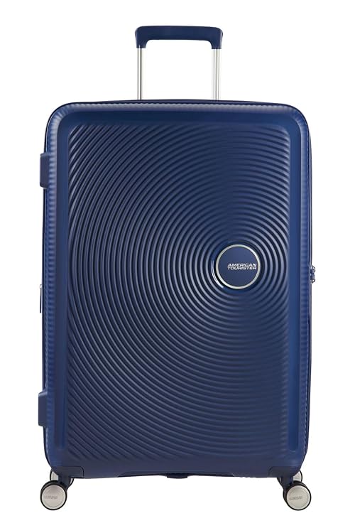 American Tourister Soundbox - Hard Shell Suitcase 77 cm Large - Trolley Case with 4 Wheels, TSA Lock, Expandable & Light - 97/110 L - Midnight Navy