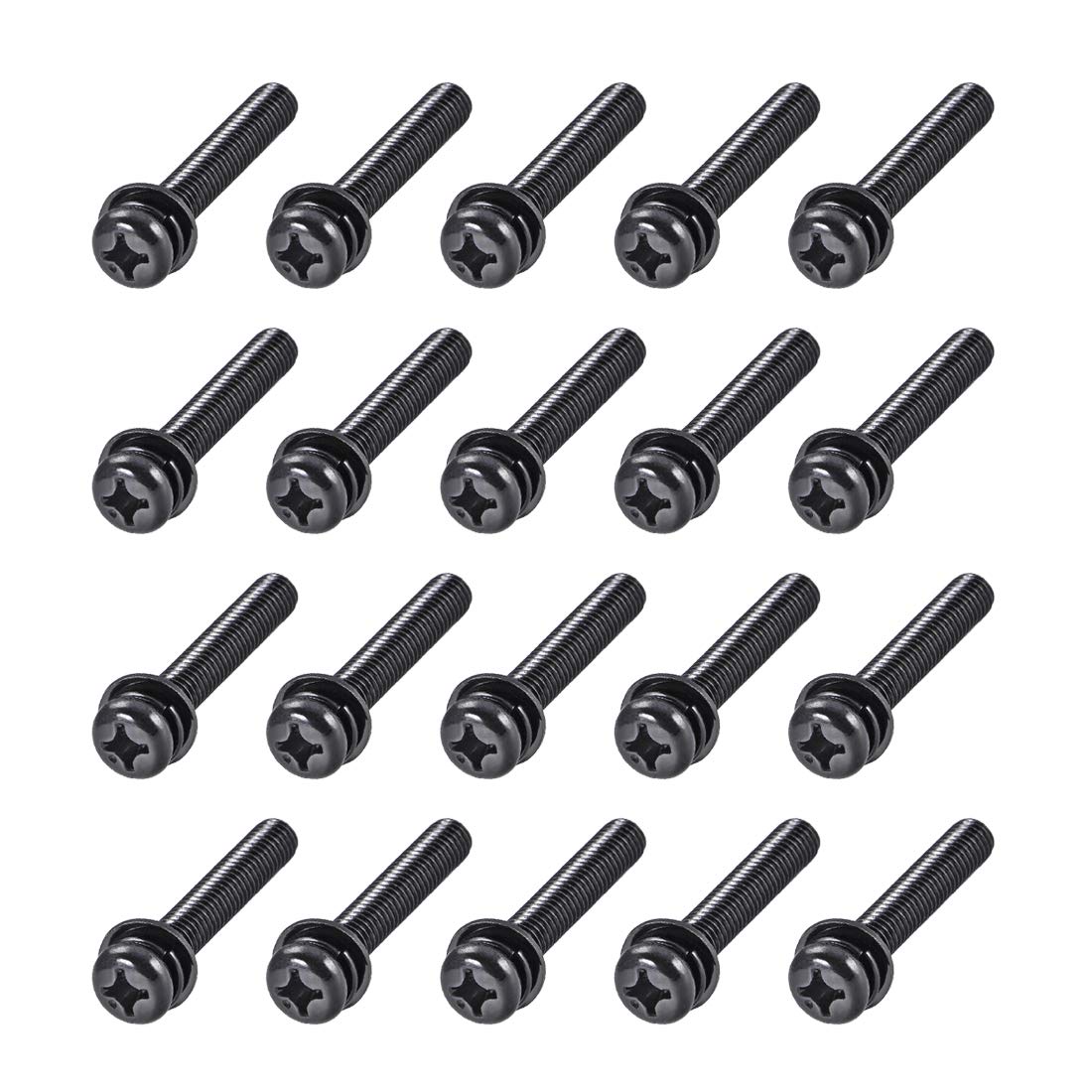 sourcing map M6 x 40mm Carbon Steel Phillips Pan Head Machine Screws Bolts Combine with Spring Washer and Plain Washers 20pcs