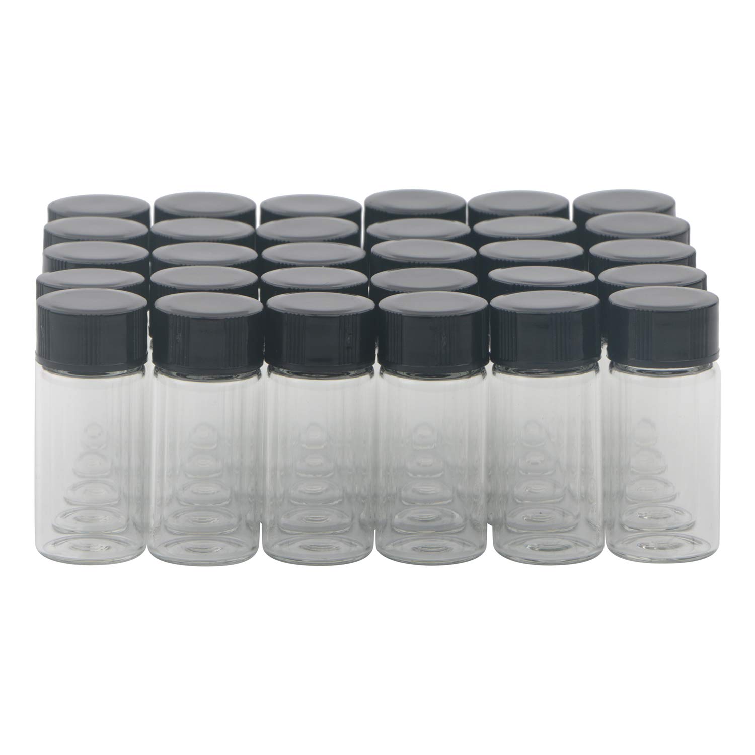 Rowiz 5ml (0.18 Oz) Clear Liquid Sampling Sample,Medicine Glass Bottle with Black Screwcap 30PCS