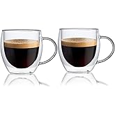 SCJHMY Espresso Cups Set Of 2, Double Walled Glass Coffee Mugs with Handle,Insulated Layer Coffee Cups,Clear Borosilicate Glass Mugs,Perfect for Cappuccino,Tea,Latte,Espresso (8oz-2Pack)