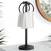 Hoimpro 17" Matte Black Stainless Steel Standing Towel Rack Double Towel Ring Hand Towel Stand Holder, Bathroom Accessories Set Hardware Towel Bar Hanger for Bathroom Vanity and Kitchen Countertops