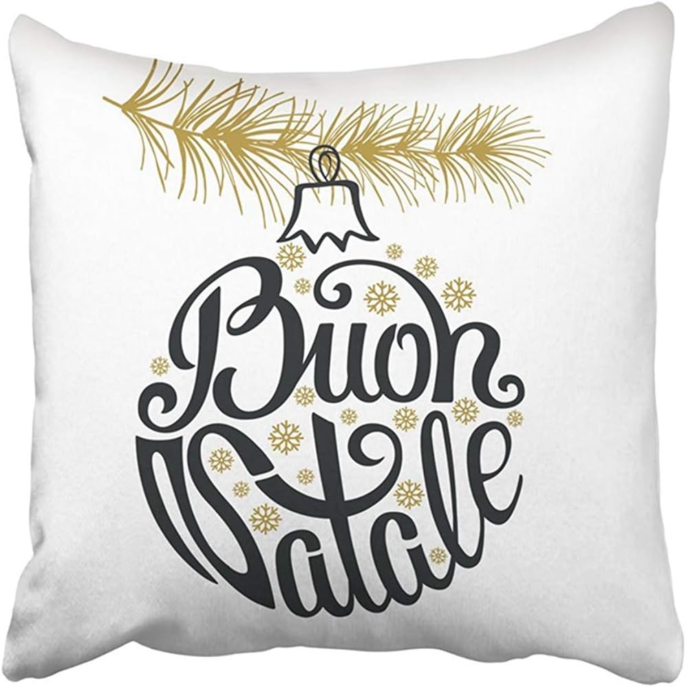 Buon Natale Pillow.Amazon Com Starodet Throw Pillow Cover Decorative 18 X18 Christmas Ball Buon Natale Italian Handwriting Lettering Spruce Tree Branches Snowflakes Two Sides Polyester Square Pillowcase For Home Home Kitchen
