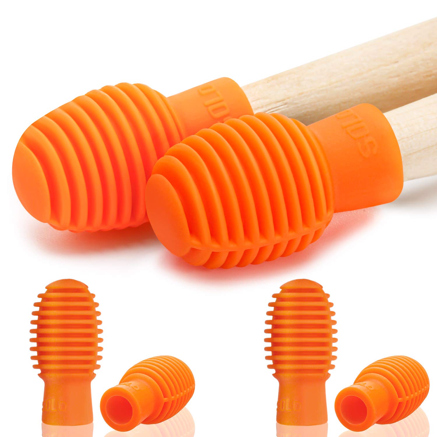 4 Pieces Drum Mute Drum Dampener Silicone Drumstick Silent Practice Tips Percussion Accessory Mute Replacement Musical Instruments Accessory (Orange)
