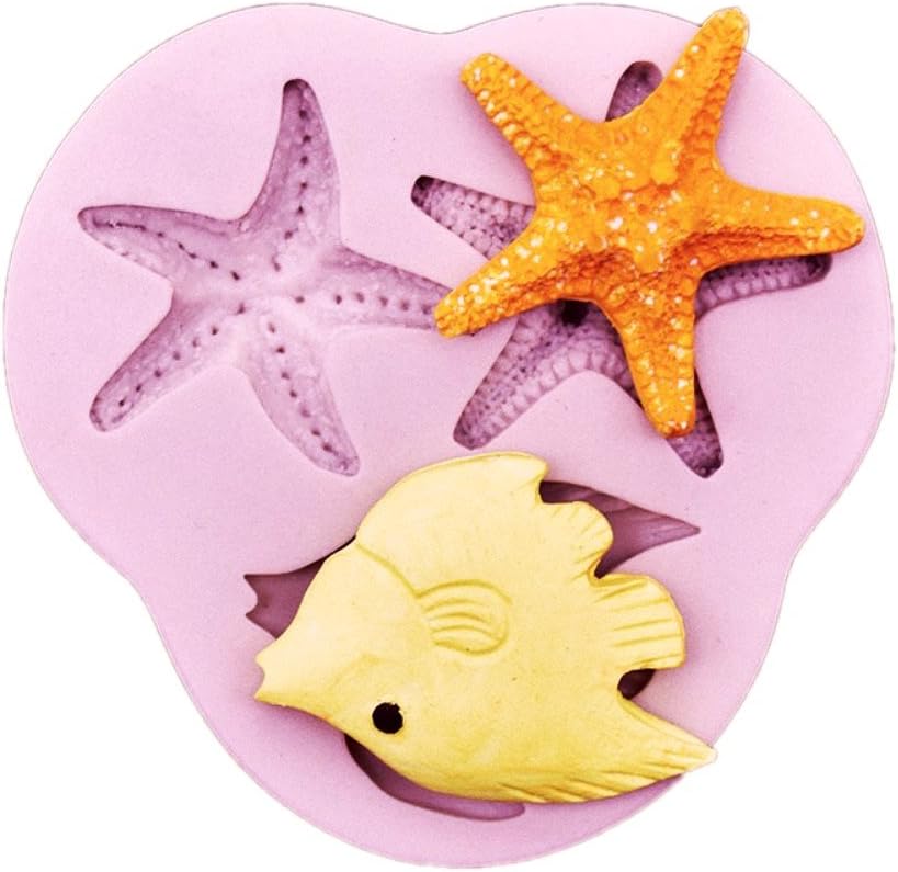 ELINKA Sea Life Stlye Silicone Candy Chocolate Clay Gumpaste Sugar Cake Decorating Craft Fondant Fish Moulds Starfish Mould