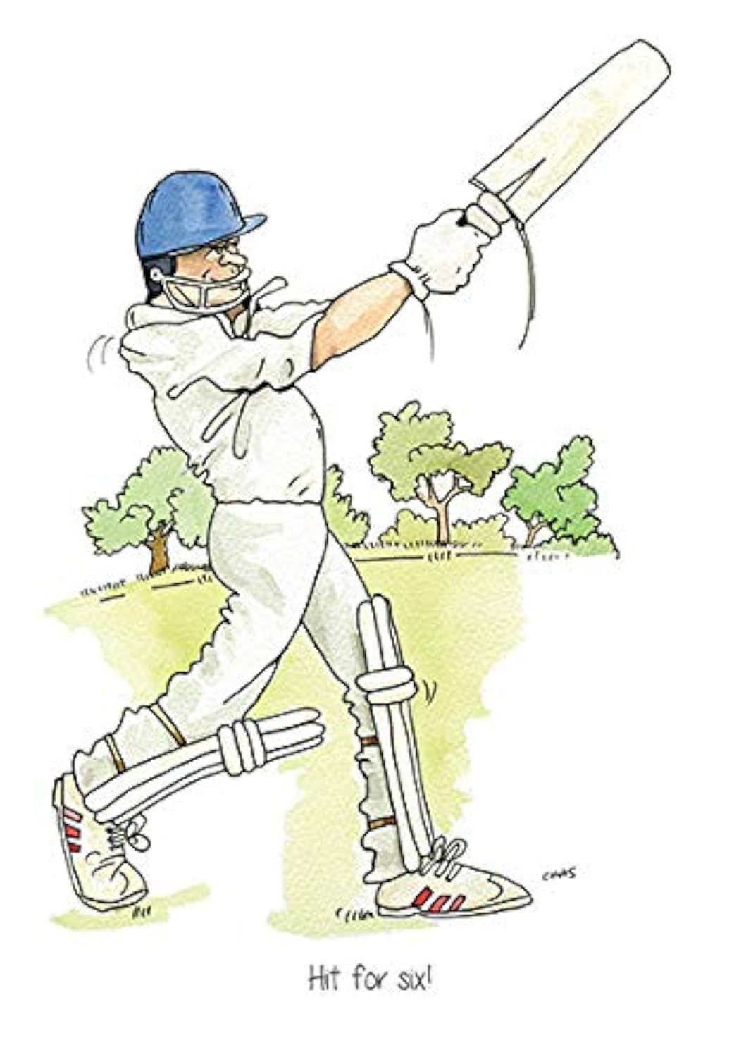 Farm Cottage Brands A5 Cricket Greeting card ‘Hit for six!' for thank you's, invitations, birthdays etc. Blank inside for your own message and supplied cellophane wrapped with an envelope (AC67)