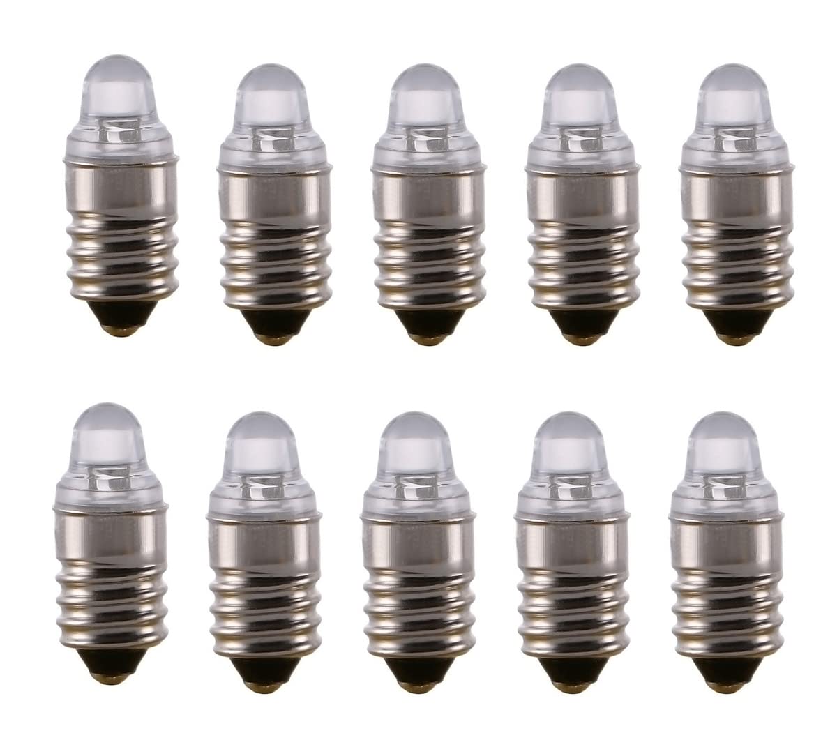 Photo 1 of 10pcs E10 LED Bulbs 3 Volt Miniature Flashlight Bulbs E10 Replacement Bulbs Mini Lamps Cool White 3V
