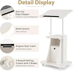 Mobile Laptop Podium, Portable Height Adjustable