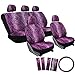 OxGord Leopard Animal Print Flat-Cloth Car Seat Covers Set for Jeep, Truck, Minivan, Sedan - Front, Back Buckets, Steering Wheel, Seat Belt - Rear Split Bench - 17pc, Beige