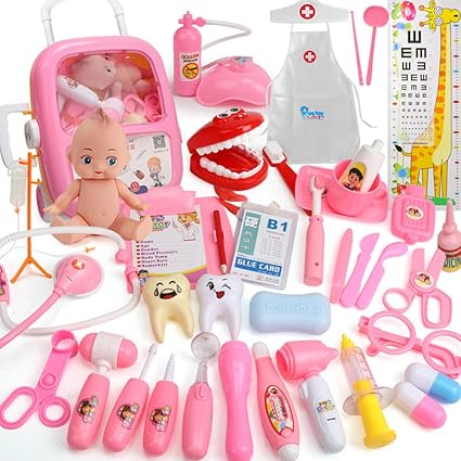FidgetGear Play House Childrens Doctor Toy Set Simulation Medical Tool Kit Gift 39-Piece [Luggage] red