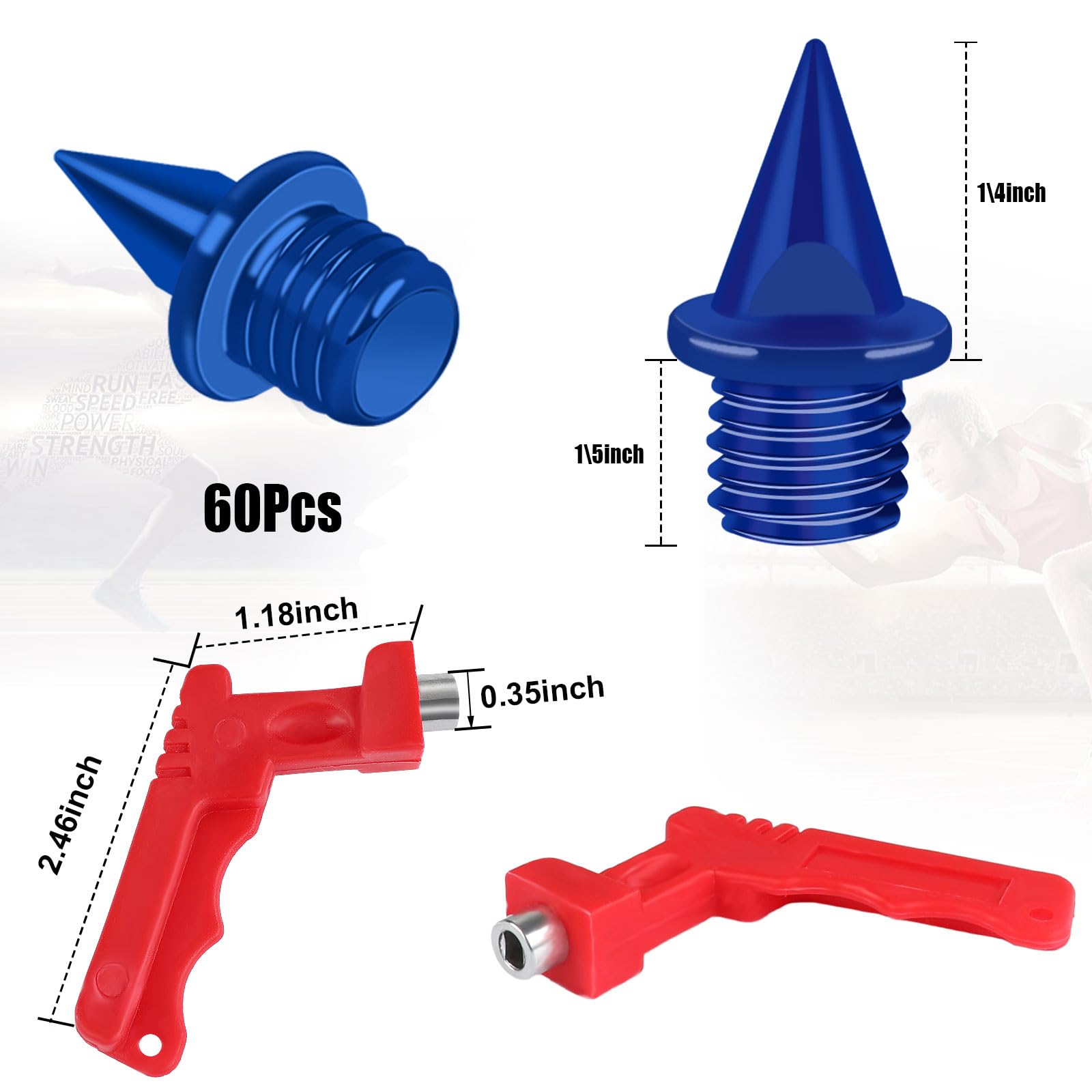 JULMELON 1/4 Inch Carbon Steel Track Spikes, 60PCS Lighter Weight Carbon Spikes with Spike Wrench for Track Shoes Field Sprinting Cross Country Short Running Replacement Spikes