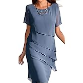 AIMITAG Tiered Chiffon Pleated A Line Flowy Mini Dress Women's Solid Color Long Dresses Cocktail Party Evening Dresses