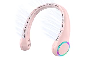 GULAKI Neck fan, Portable Fan with 5-17H Lifespan, 4000mAh Neck fan air conditioner with 3 Adjustable Speeds and 64 Cool Lights, Nice Rechargeable Fan, Hands-Free Cooling Neck fan for Summer (Pink)