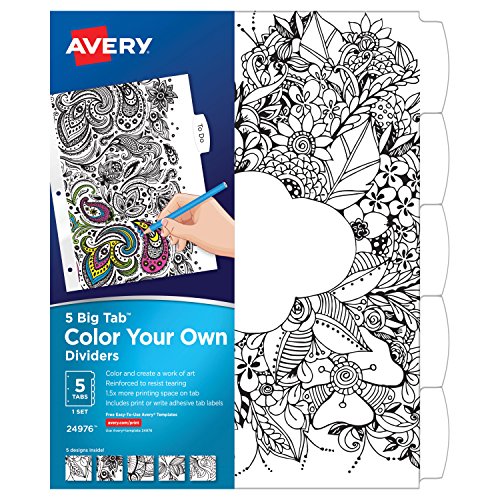 Avery Big Tab Reversible Fashion Dividers, Color Your Own Design, 5-Tab Set (24976)