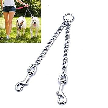 Pets Empire Metal Double Dog Lead, 2 Way No Tangle Coupler Double Pet Dog Chain Lead Leash (M)