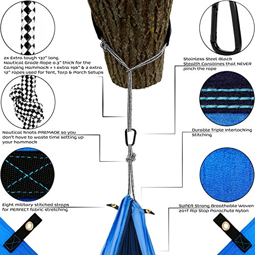Lazy Monk Portable Camping Hammock Tent - 2 Person Hammocks with Tree Straps - BEST Double Parachute Gear