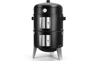 SUNLIFER BBQ Charcoal Smoker for Meat: 16 Inch Heavy Duty 4 In 1 BBQ Charcoal Grills - Vertical Barbecue Smokers Grill Combo for Outdoor Cooking Patio Backyard Picnic Party Grilling