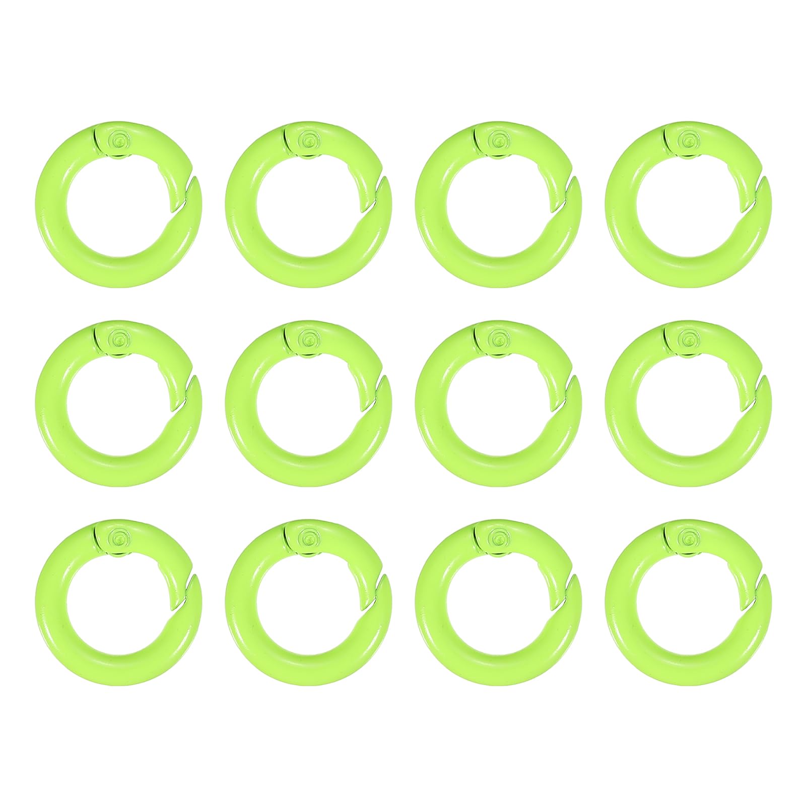 PATIKIL 20mm Metal Spring O Rings, 12 Pcs Snap Clip Round Trigger Keyrings Buckle Zinc Alloy Small Clamp Clasp for Purse Handbag, Fluorescent Green