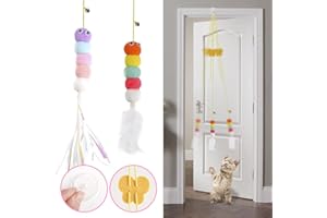 AESALUTOY Cat Toys, Interactive Cats Feather Toys 2 Pcs, Cat Teaser Retractable Hanging Indoor Kitten Play Chase Exercise, Mental Physical Stimulation for All Breeds and Species