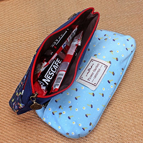 FASOTY Flower Floral Canvas Pen Pencil Holder, Set of 4 Canvas Cosmetic Pen Pencil Stationery Pouch Bag Case
