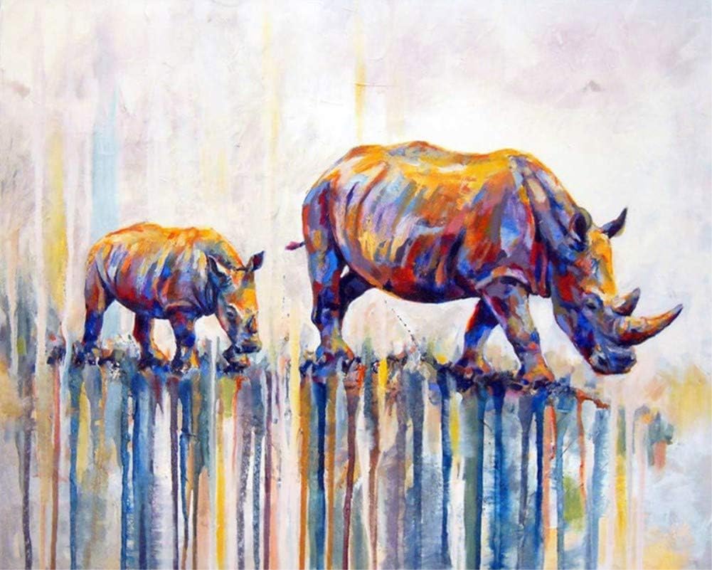 ABEUTY DIY Paint by Numbers for Adults Colored Cow and Her & Rhinoceros 16x20 inches Number Painting Art Therapy (Wooden Framed)
