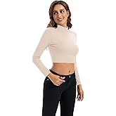 Womens Long Sleeve Crop Tops Lightweight Mock Neck Base Layer Shirts