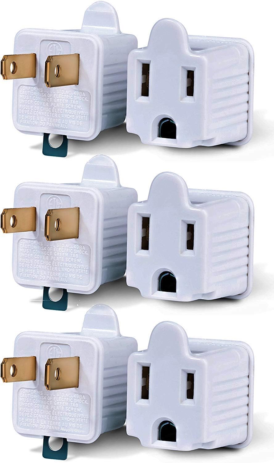 3-Prong to 2-Prong Adapter Grounding Converter 3 Pin to 2 Pin Power AC Ground Lifter For wall Outlets Plugs, Electrical, Household, Workshops, Industrial, And Appliances. - - 