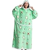 Queenshin Wearable Blanket Hoodie, Oversized Flannel Comfy Sweatshirt for Adults,Warm Cozy Hooded Body Blanket