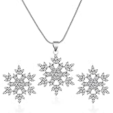 Sither Crystal Snow Flake Necklace Earrings Set for Women Snowflake Necklace Silver Winter Jewelry Accessories for Christmas Gift