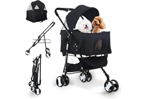 NCHANMAR Dog Stroller Cat Stroller Pet stoller 3-in-1 Folding Dog Stroller for Small Medium Dogs Cats with Detachable Carrier Storage Basket Waterproof Lightweight for Travel,Black
