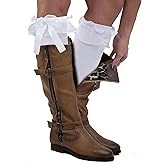 QHANSHIEE 2 Pairs Women & Girl's Lace Knee High Socks with Ruffle Trim, White Boot Socks, Thigh High Stockings Over Knee Long Stockings